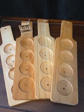 Natural Wood Set Of Four (4) Flight Boards Unfinished Wood With 4 Circle Cutouts